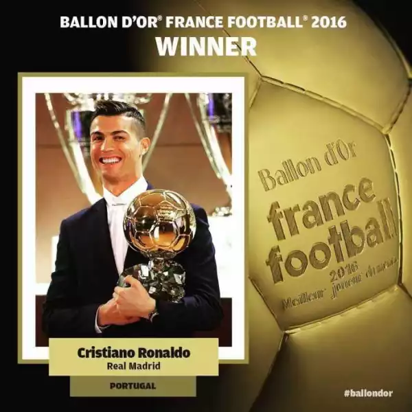Amazing!!!! It’s Official!!! Ronaldo Wins 2016 Ballon D’Or Award For The 4th Time